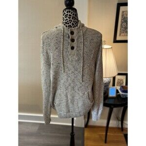 URBAN PIPELINE L Off-White Hooded Knitted Sweater Drawstring Front Pocket men's